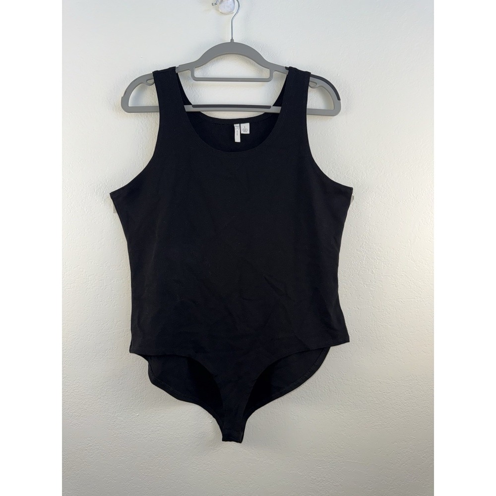 Womens Black Sleeveless Bodysuit Size L Stretch Snap Crotch Tank Top Rayon Blend
